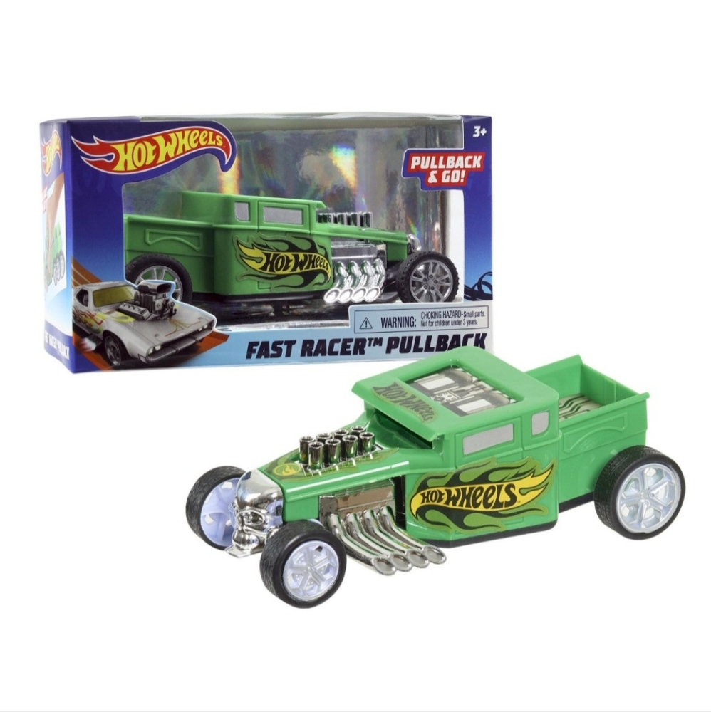Hot Wheels Lot/2 Boys‎ Pullback Racers Green & Yellow Bone Shaker Cars